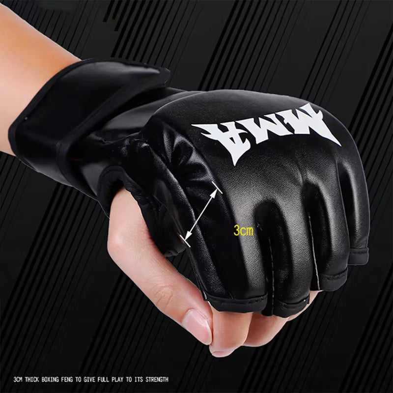 1Pair Thick Boxing Gloves MMA Gloves Half Finger Punching Bag Kickboxing Muay Thai Mitts Professional Boxing Training Equipment