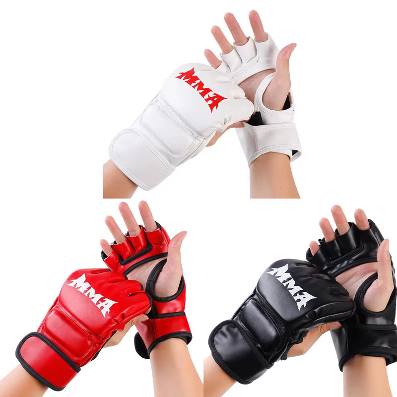 1Pair Thick Boxing Gloves MMA Gloves Half Finger Punching Bag Kickboxing Muay Thai Mitts Professional Boxing Training Equipment
