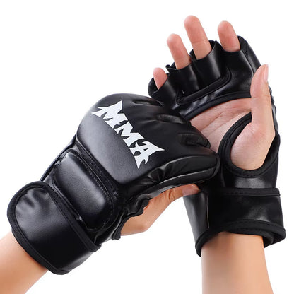 1Pair Thick Boxing Gloves MMA Gloves Half Finger Punching Bag Kickboxing Muay Thai Mitts Professional Boxing Training Equipment