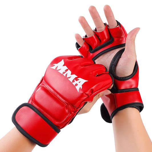 1Pair Thick Boxing Gloves MMA Gloves Half Finger Punching Bag Kickboxing Muay Thai Mitts Professional Boxing Training Equipment